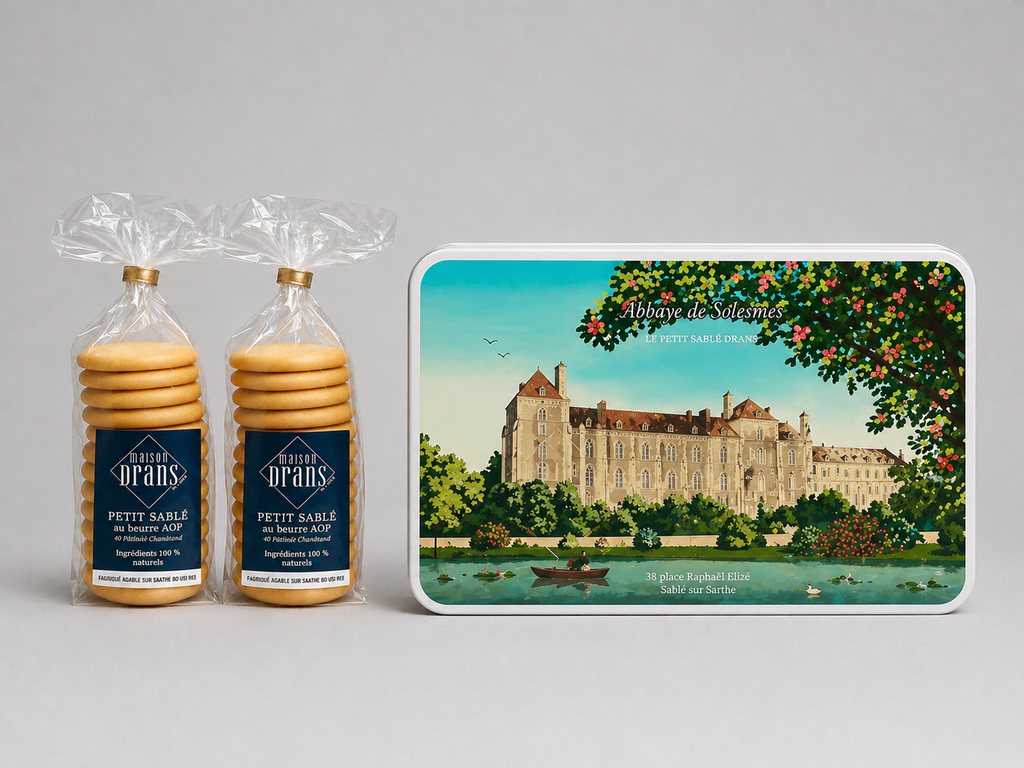 "Solesmes" tin box filled with shortbread